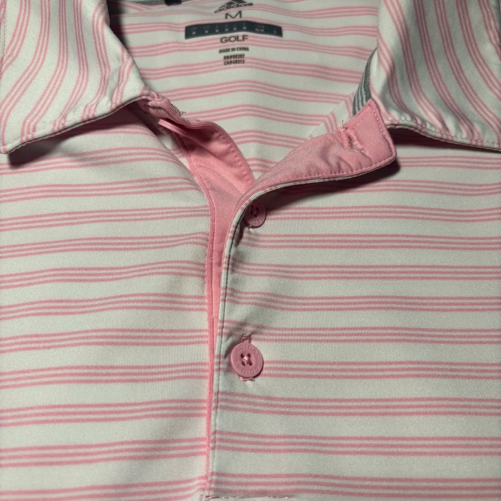 Adidas Golf Pink Striped Polo Shirt Men’s Medium - Picture 5 of 5